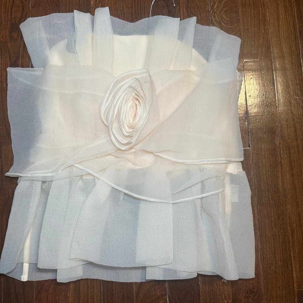 Elegant Cream Chiffon Ruffle Tank Top with Rosette